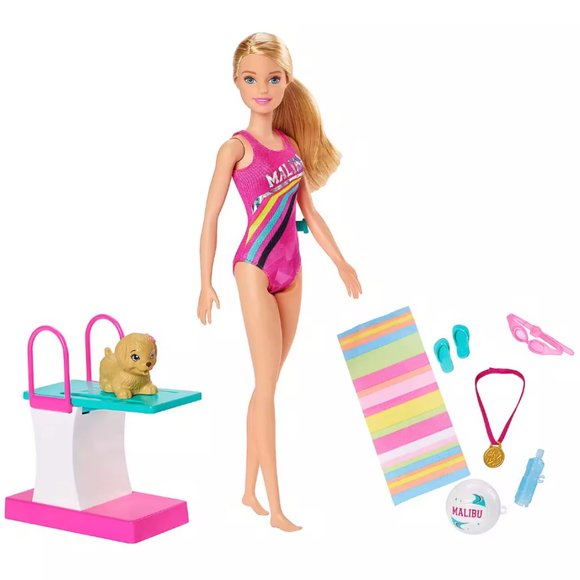 Barbie Dreamhouse Adventures Swim 'n Dive Doll w/ Diving Board, Puppy & More - Picture 1 of 5